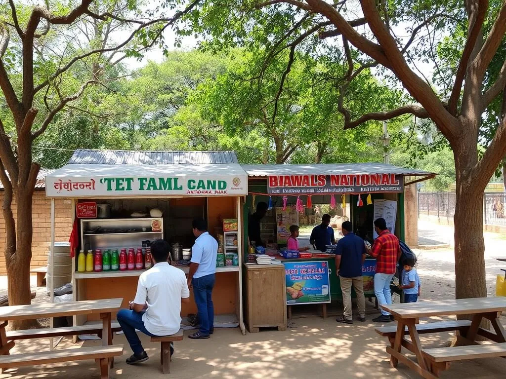 Food stalls near the entrance of Bhawal National Park selling refreshments and snacks