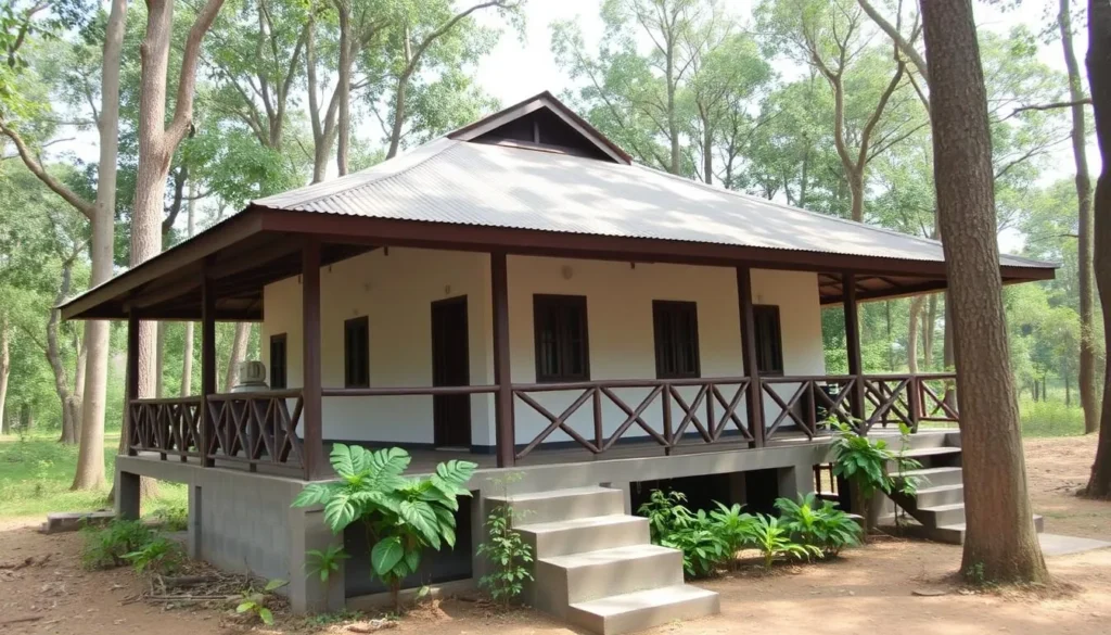 Forest rest house at Baroiyadhala National Park surrounded by trees