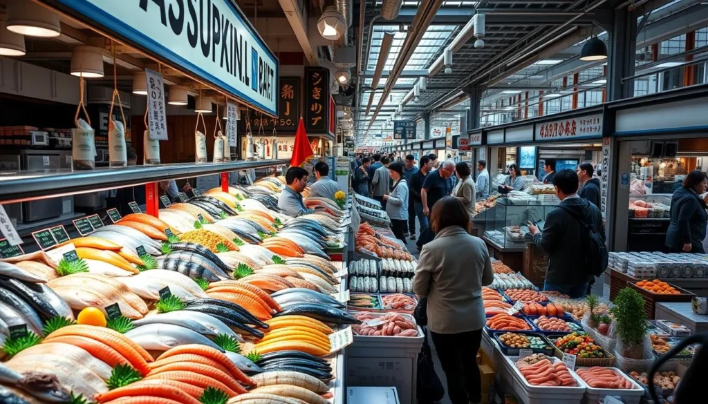 Fresh seafood and sushi at Tsukiji Outer Market, a culinary highlight when exploring the best things to do in Tokyo Japan Fresh seafood and sushi at Tsukiji Outer Market, a culinary highlight when exploring the best things to do in Tokyo Japan