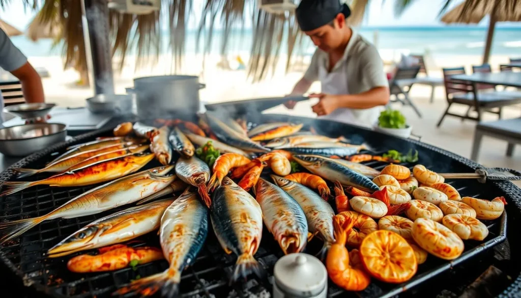 Fresh seafood grill at a beachside restaurant on Bantayan Island Fresh seafood grill at a beachside restaurant on Bantayan Island