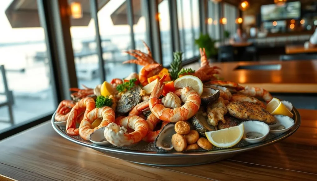 Fresh seafood platter at a waterfront restaurant near The Point Island, North Carolina