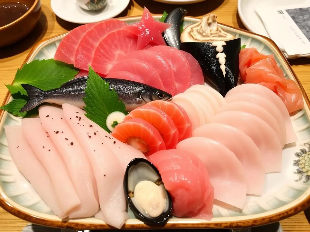 Fresh seafood sashimi platter featuring Kanazawa specialties like nodoguro