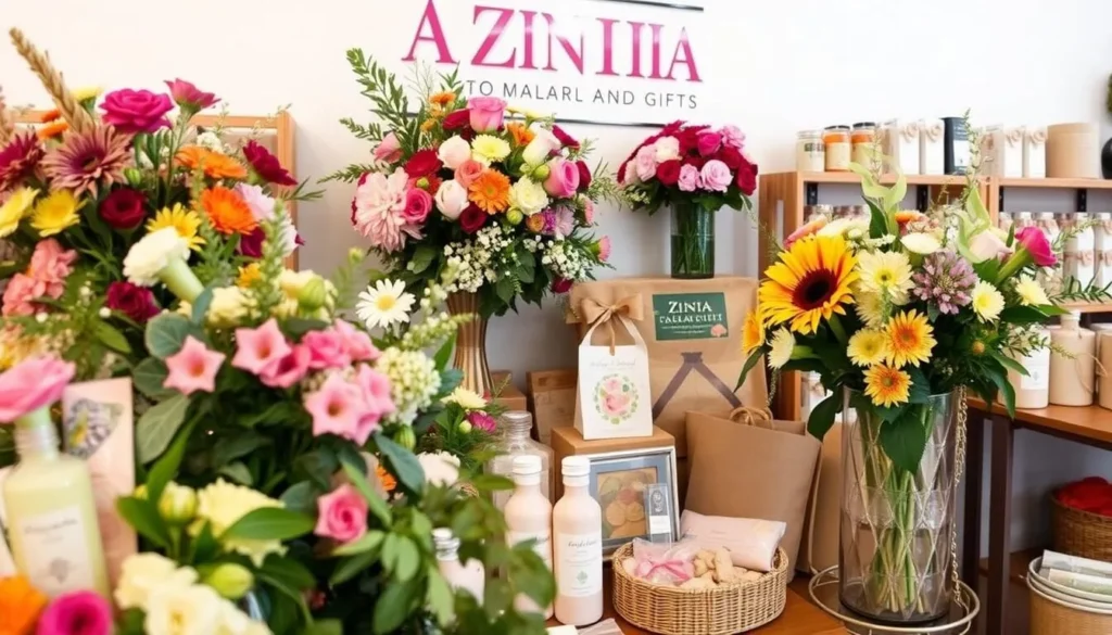 Generate an image of A to Zinnia Floral and Gifts, showcasing its beautiful floral arrangements and curated gift items.
