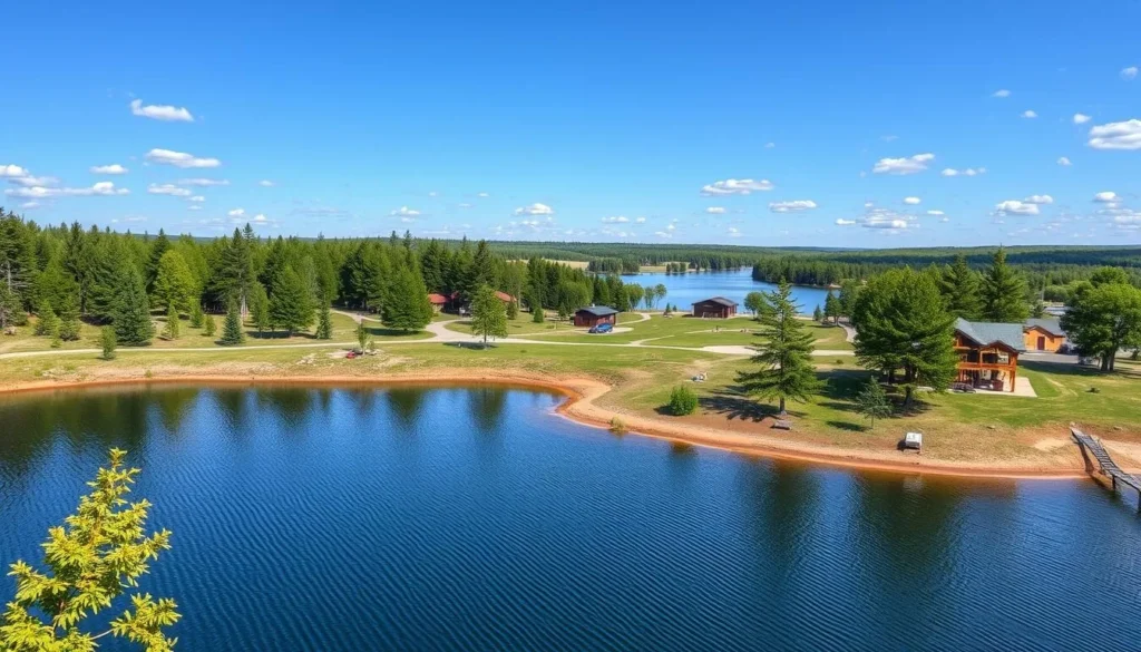 Generate an image of Al Buse Sportsman's Park in Red Lake, Minnesota, showcasing its scenic beauty and recreational facilities.