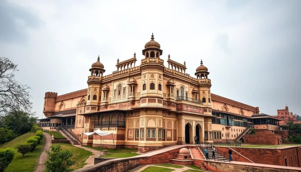 Generate an image of Aligarh Fort, showcasing its architectural grandeur and historical significance.