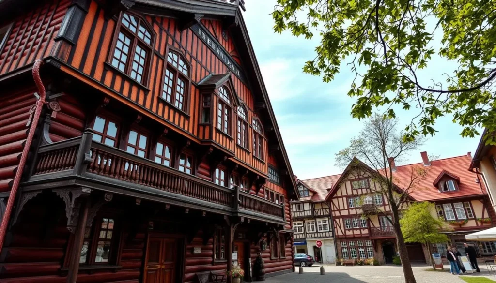 Generate an image of Arendal Town Hall, showcasing its distinctive wooden architecture.