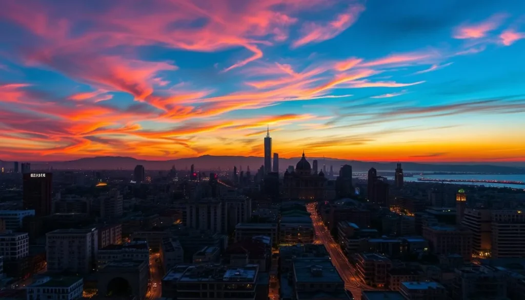 Generate an image of Beirut's cityscape at sunset