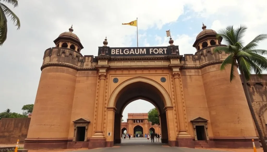 Generate an image of Belgaum Fort's imposing entrance gate.