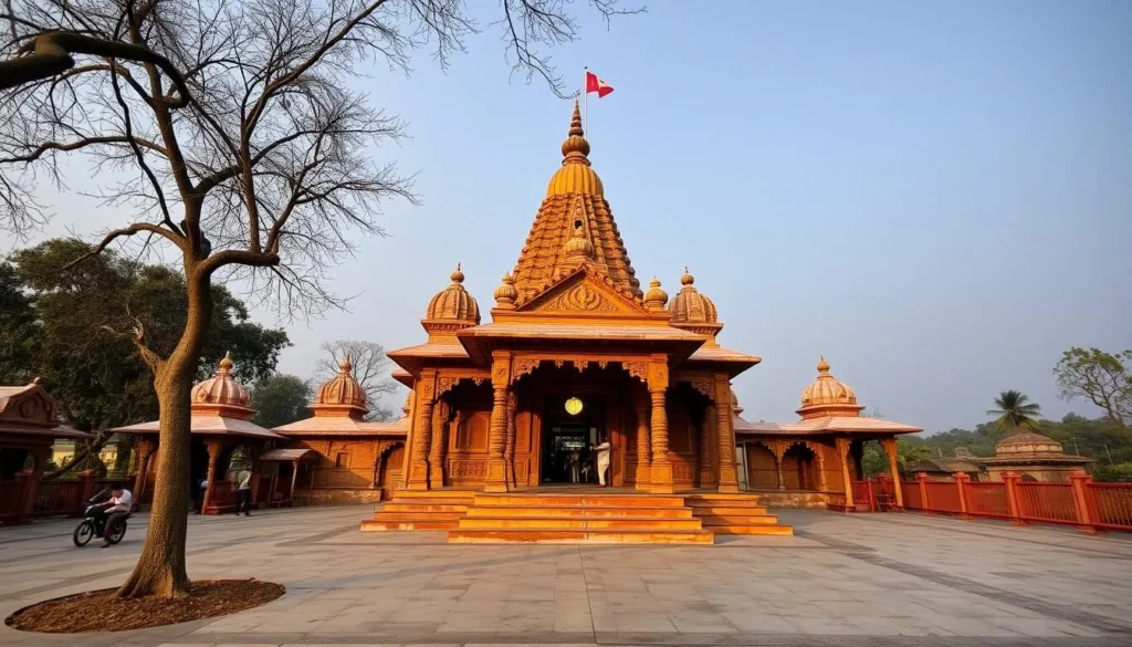 Generate an image of Bhairon ka Mandir in Muzaffarnagar, showcasing its serene surroundings and sacred architecture.