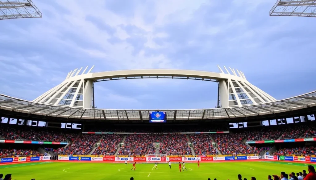 Generate an image of Birsa Munda International Hockey Stadium Raurkela, highlighting its state-of-the-art facilities and massive seating capacity.