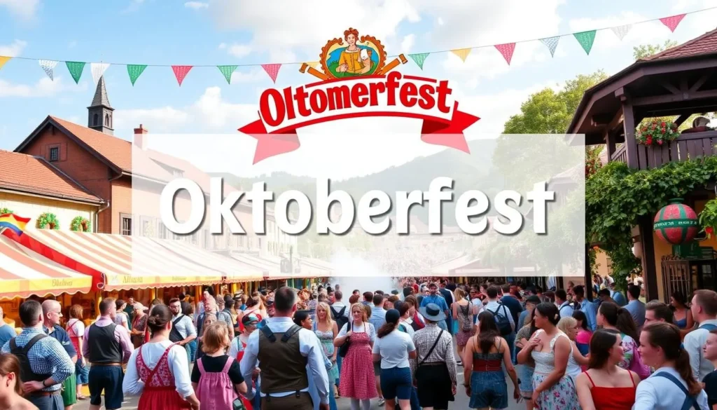 Generate an image of Blumenau's Oktoberfest celebration with traditional German bands, Bavarian costumes, and beer gardens.