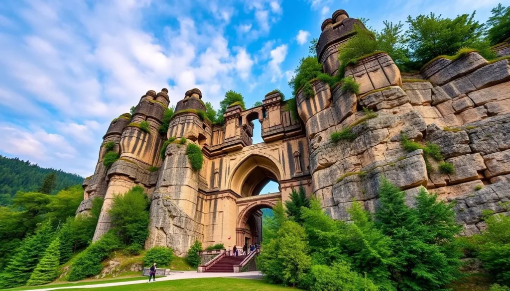 Generate an image of Bohemian Switzerland National Park's iconic Pravcicka Gate.
