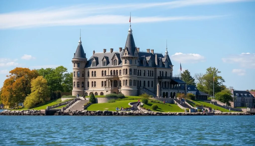 Generate an image of Boldt Castle on Heart Island Generate an image of Boldt Castle on Heart Island