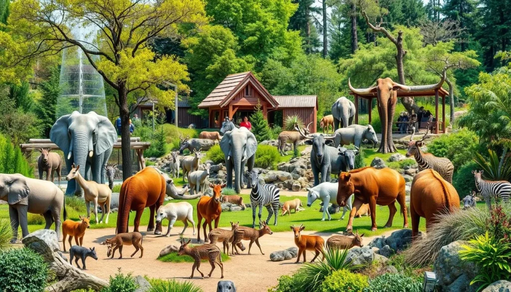 Generate an image of Borås Zoo, featuring a variety of animals in naturalistic habitats.