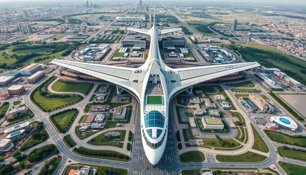 Generate an image of Brasilia's city layout resembling an airplane from above.