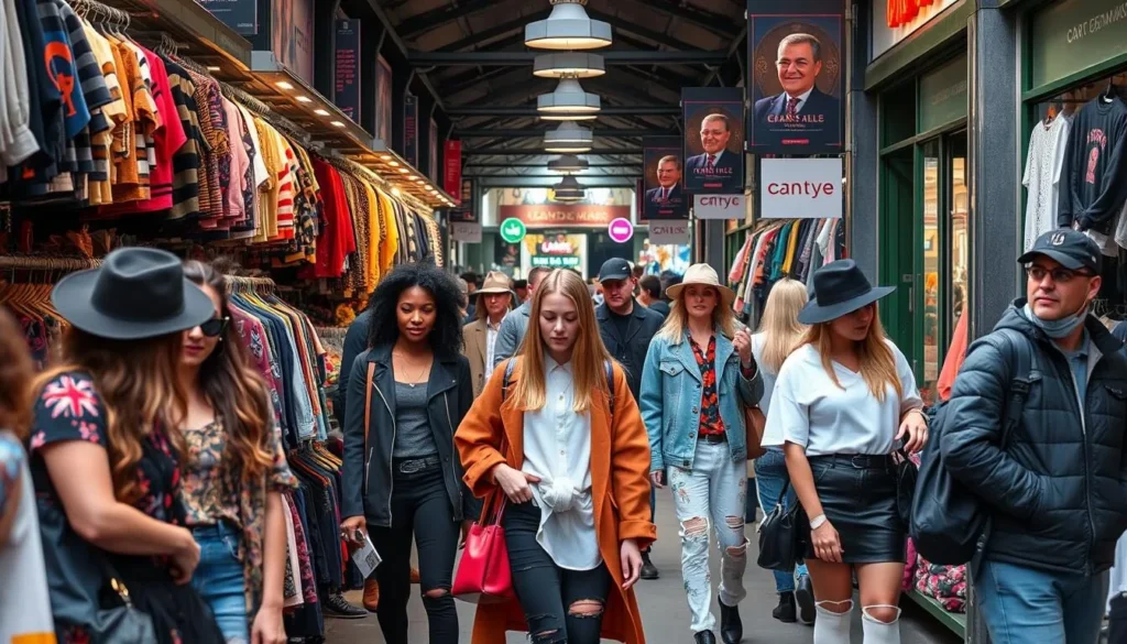 Generate an image of Camden Market with vibrant street fashion.
