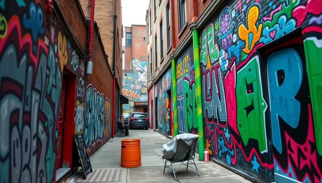 Generate an image of Camden's vibrant street art scene