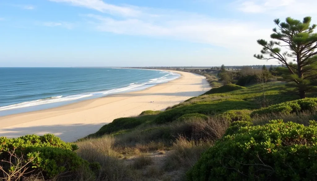 Generate an image of Cape Henlopen State Park's scenic beach and surrounding landscape.