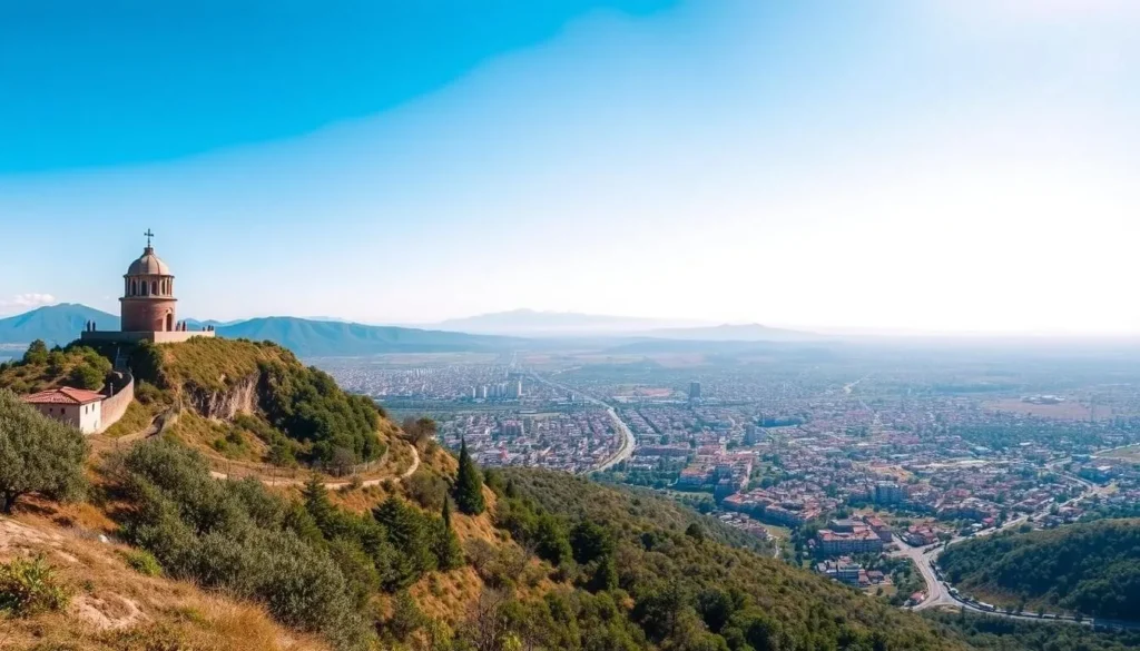 Generate an image of Cerrito de la Libertad with panoramic views of Huancayo city