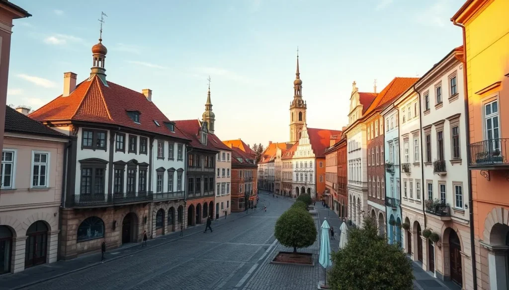 Generate an image of Ceska Lipa's historic town center, showcasing its charming streets and historic buildings.