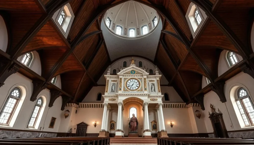 Generate an image of Christ's Resurrection Basilica in Panevezys, highlighting its unique blend of traditional and modern architectural styles.