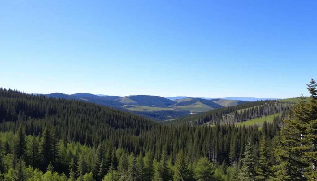 Generate an image of Cypress Hills Interprovincial Park showcasing its lush forests and rolling hills.