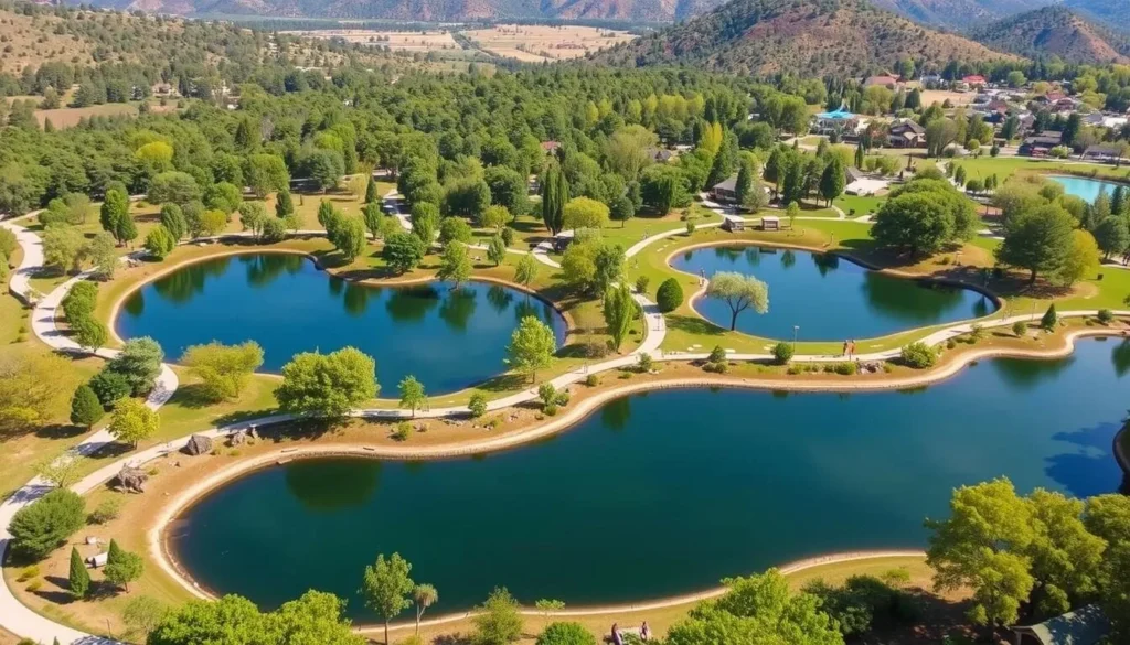 Generate an image of Echo Dale Regional Park with its man-made lakes and scenic walking trails.