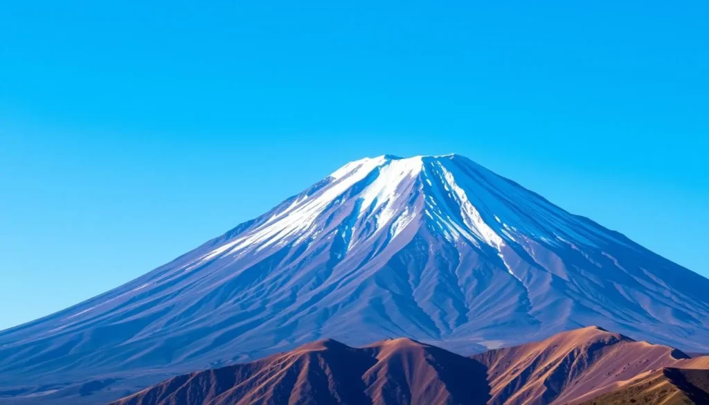 Generate an image of El Misti Volcano near Arequipa, Peru, with a clear blue sky.