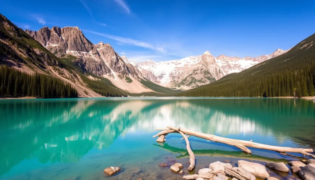 Generate an image of Emerald Lake in Yoho National Park, showcasing its emerald-green waters surrounded by mountains.
