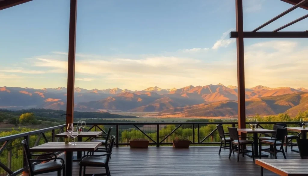 Generate an image of Engelheim Vineyards' tasting room with a scenic mountain view.