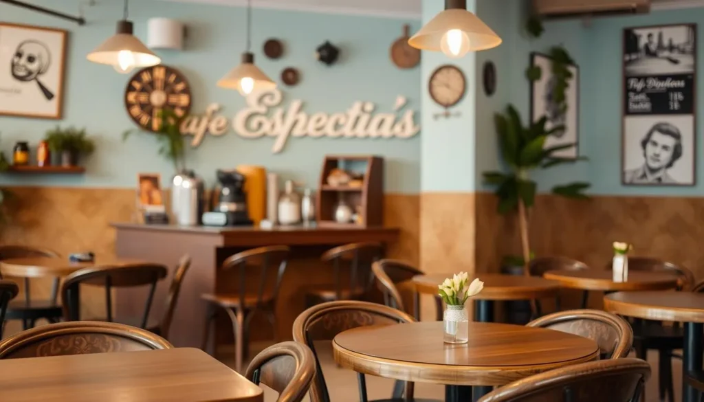 Generate an image of Ernesto's Cafe Especias in Asa Sul, Brasilia, showcasing its unique decor and ambiance.