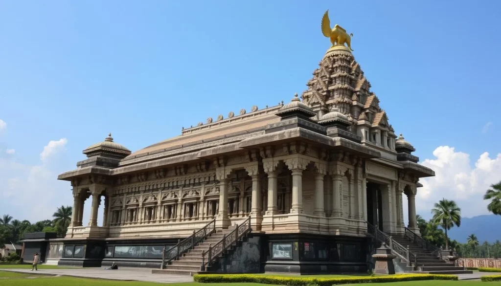 Generate an image of Ettumanoor Mahadeva Temple showcasing its ancient murals and architectural beauty.