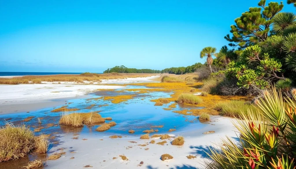 Generate an image of Fort Fisher State Recreation Area's diverse coastal ecosystems.