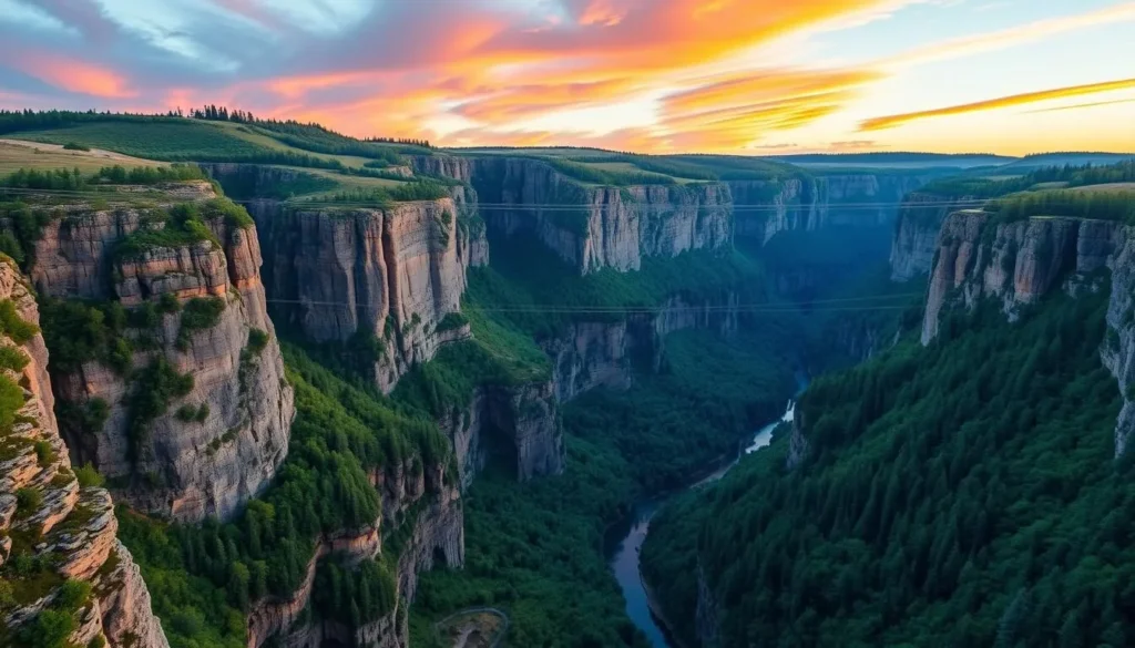 Generate an image of Gähppogårsså Canyon in Muddus National Park, Sweden, showcasing its dramatic landscape.