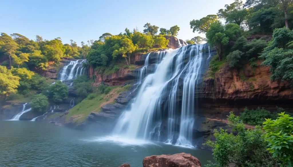 Generate an image of Gudguda Waterfall in Sambalpur, Odisha, showcasing its natural beauty and serene surroundings.