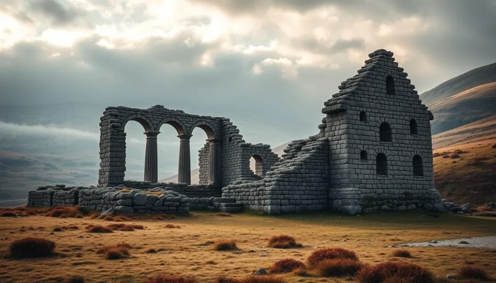 Generate an image of Gudhem's Monastery ruins, capturing the essence of its historical significance and atmospheric setting.