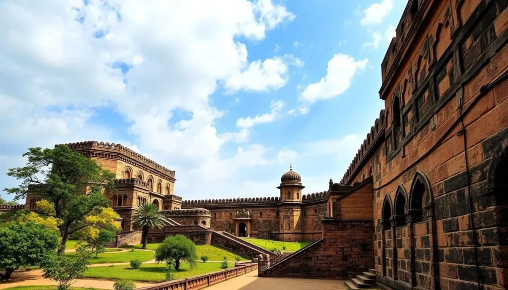 Generate an image of Gulbarga Fort, a 14th-century fort in Kalaburagi, Karnataka, showcasing its architectural grandeur.