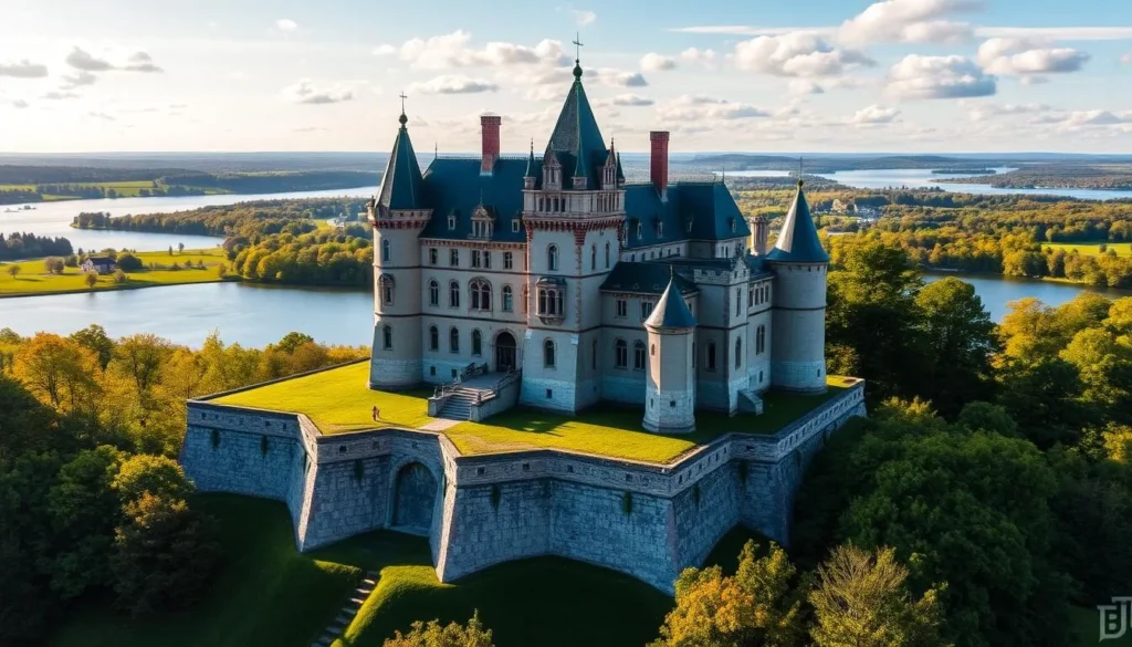 Generate an image of Halmstad Castle with its imposing architecture and scenic surroundings.
