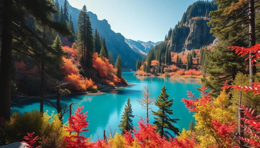 Generate an image of Hanging Lake Trail with its turquoise lake and lush surroundings.