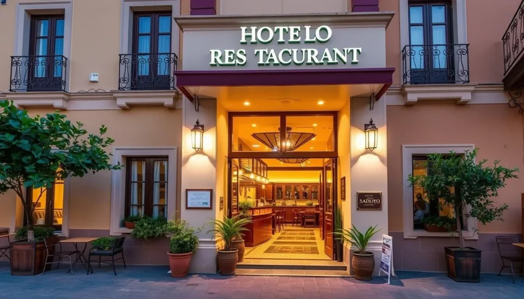 Generate an image of Hotel Restaurant Santiago de Macuto's charming exterior with a welcoming entrance.