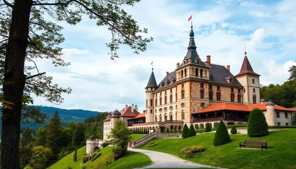 Generate an image of Hrubá Skála Castle and Hotel