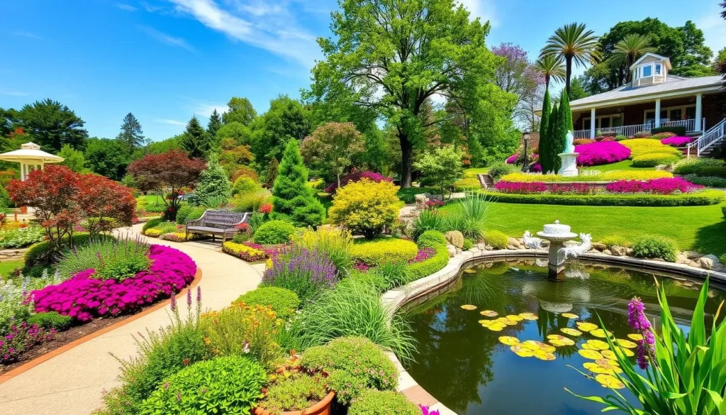 Generate an image of Hudson Gardens, showcasing its beautiful gardens and water features.