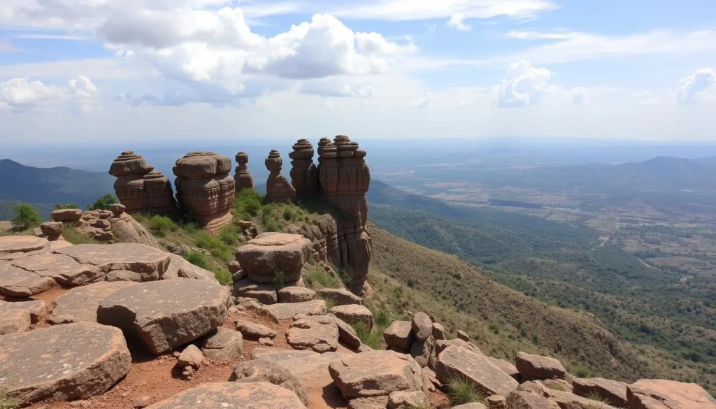 Generate an image of Illikkal Kallu with its unique rock formation and panoramic views.