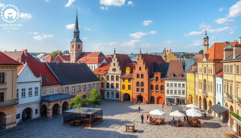 Generate an image of Kaunas Old Town with its medieval buildings and charming squares.