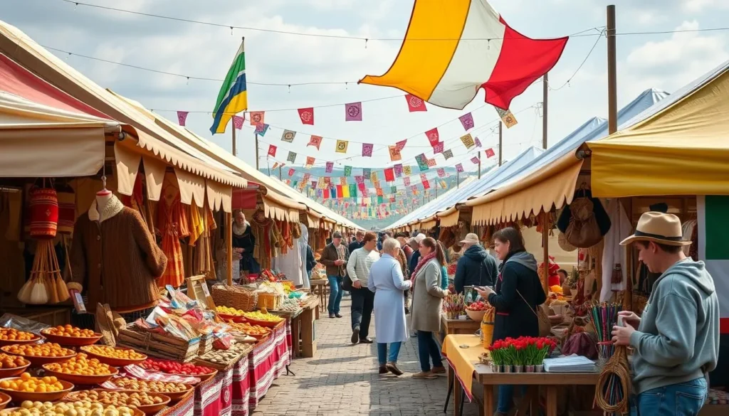 Generate an image of Kaziukas Fair with traditional Lithuanian crafts and food.