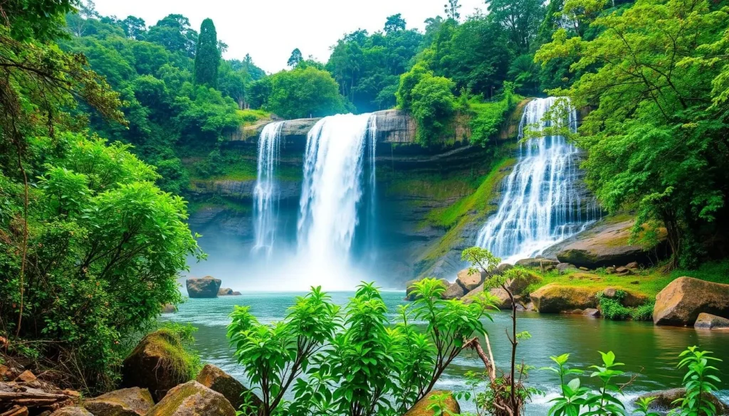 Generate an image of Killiyur Falls, a picturesque waterfall in Salem, Tamil Nadu, surrounded by lush greenery.