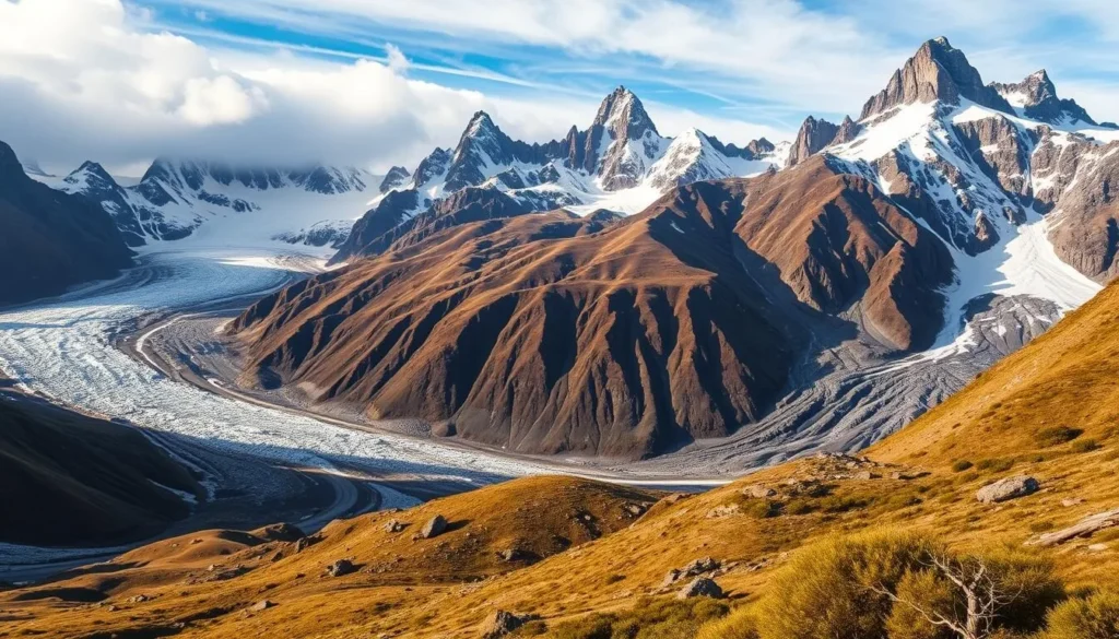 Generate an image of La Rinconada's surrounding glaciers and mountains.