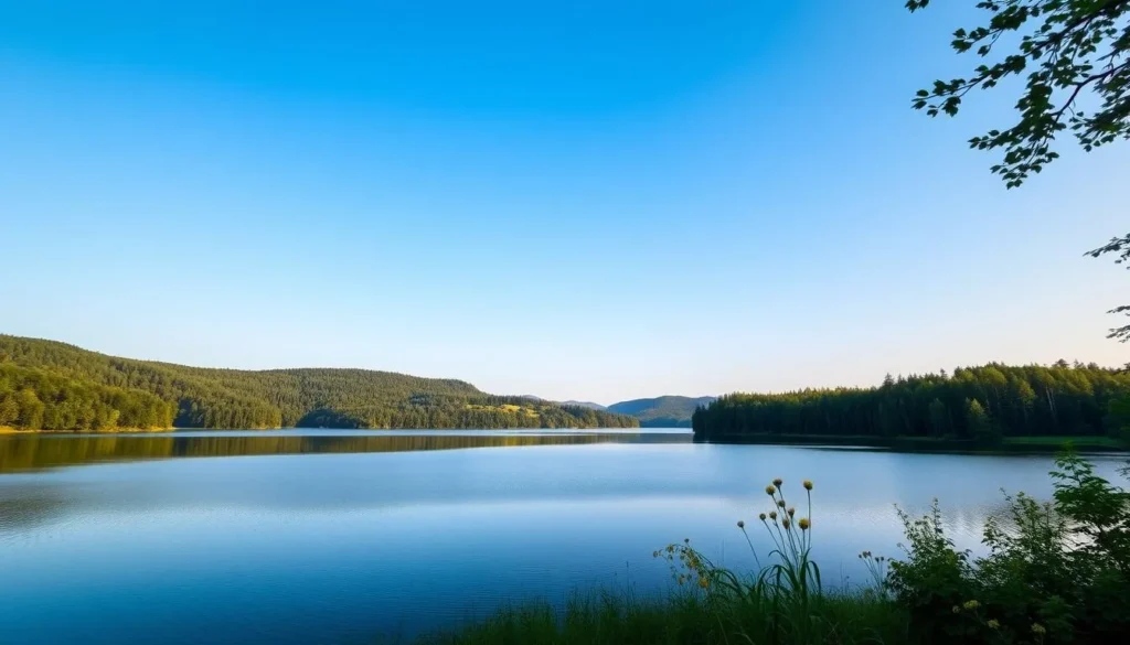 Generate an image of Lake Vaddoviken's serene landscape