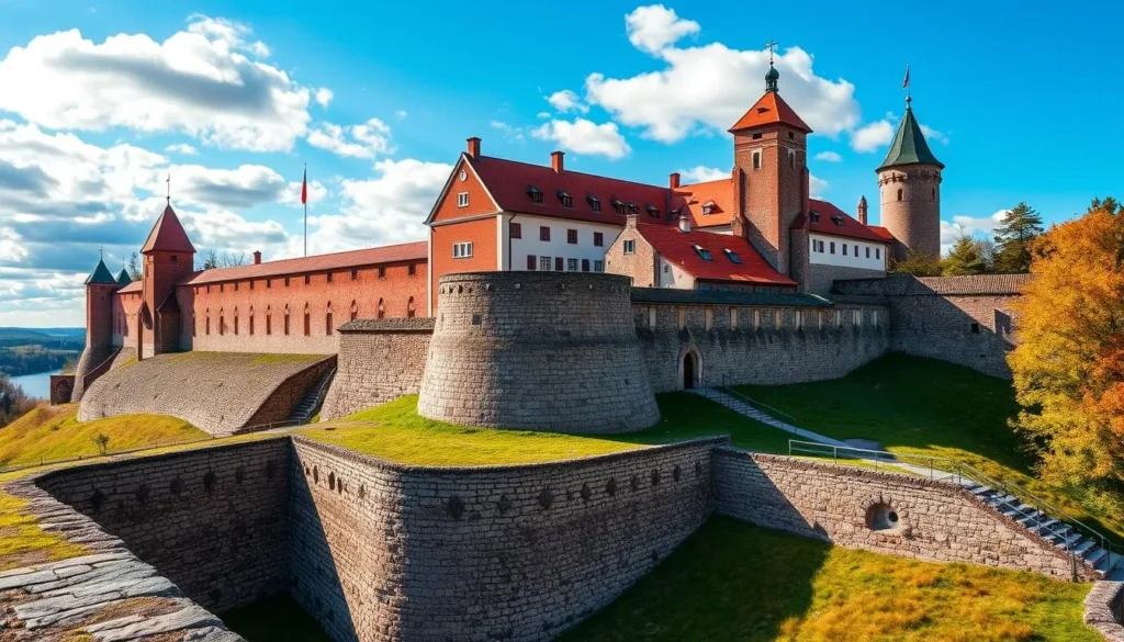 Generate an image of Lappeenranta Fortress with its robust walls and historic buildings.