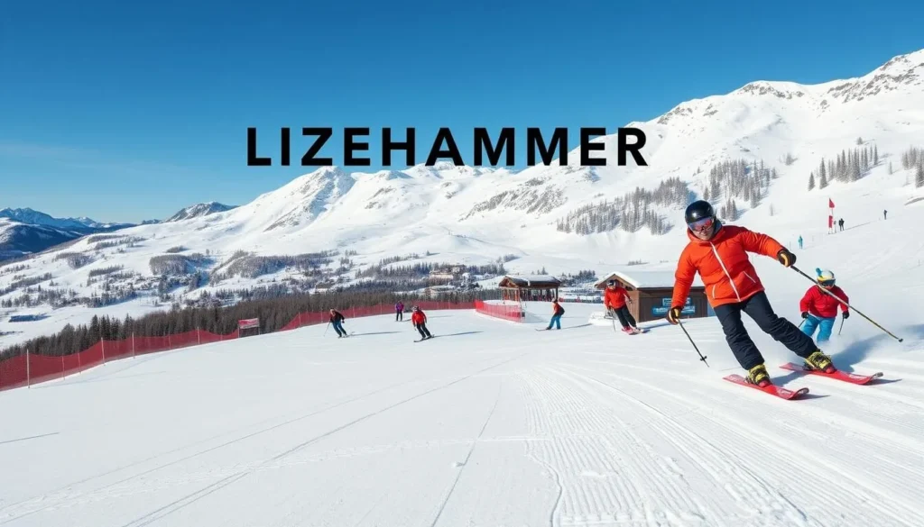 Generate an image of Lillehammer Olympic Resort with snow-covered slopes and skiers in action.